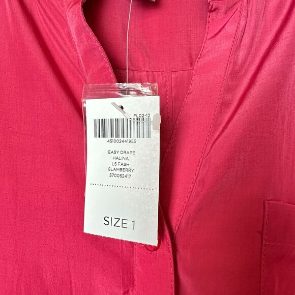 2/$30 Chicos Pink Button Up Tunic Top Size M Roll Tab Office Classic Barbiecore - Picture 5 of 9